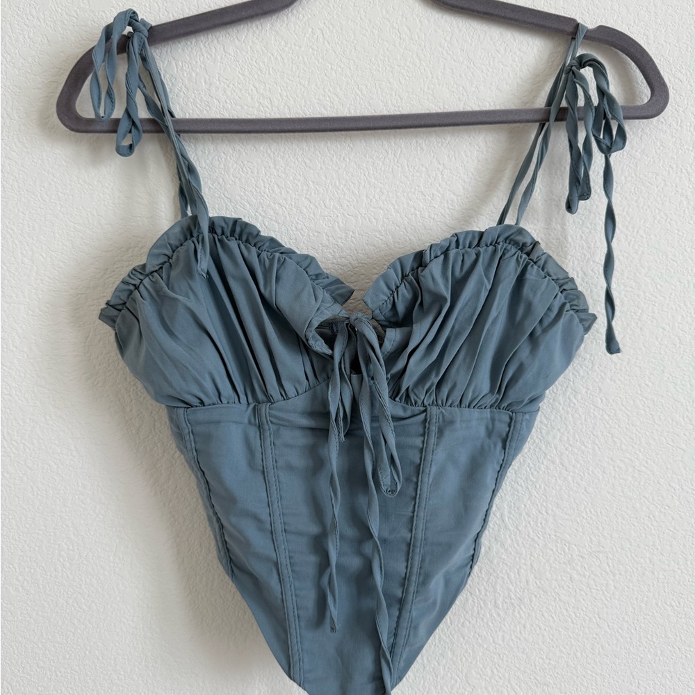 Blue Corset Top with Tie Straps